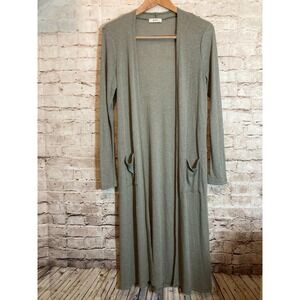 Kye Mi Top Womens Medium Slate Sage Open Front Ribbed Long Line Coverlet Pockets